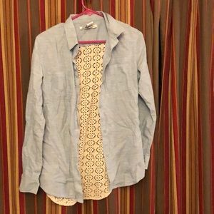 Cute blue jean and lace button down shirt